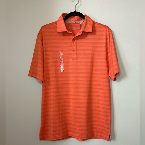 Walter Hagan Perfect 11 Fine Line Textured Stripe Polo in Sweet Orange - Picture 2 of 7